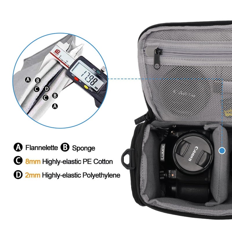 CADeN Camera Shoulder Crossbody Bag Case Compatible for Nikon, Canon, Sony SLR/DSLR Mirrorless Cameras and Lenses Waterproof(1.0 M, Black) - Image 4